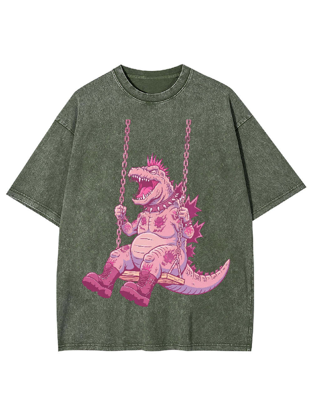 Swinging Pink Dino Washed Tshirt