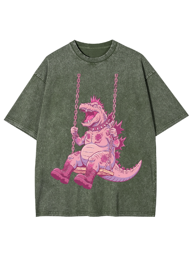 Swinging Pink Dino Washed Tshirt