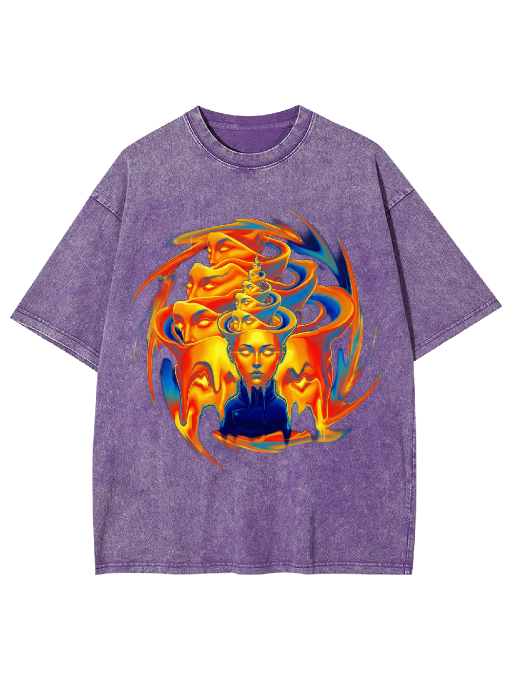 Flaming Meditation Print T-Shirt Washed Tshirt