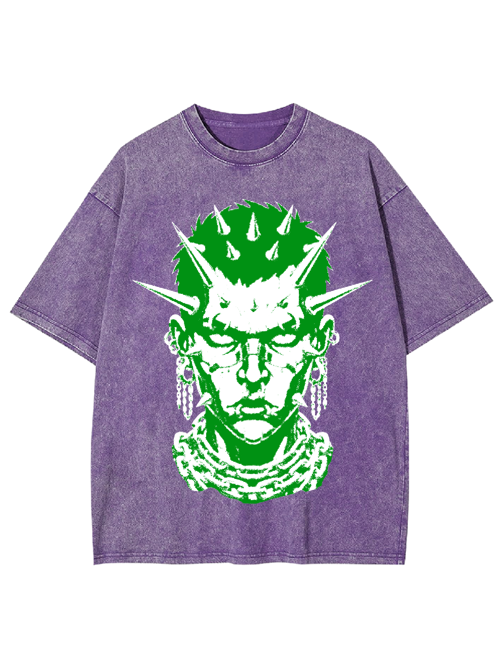 Green Spiked Punk Head Washed Tshirt