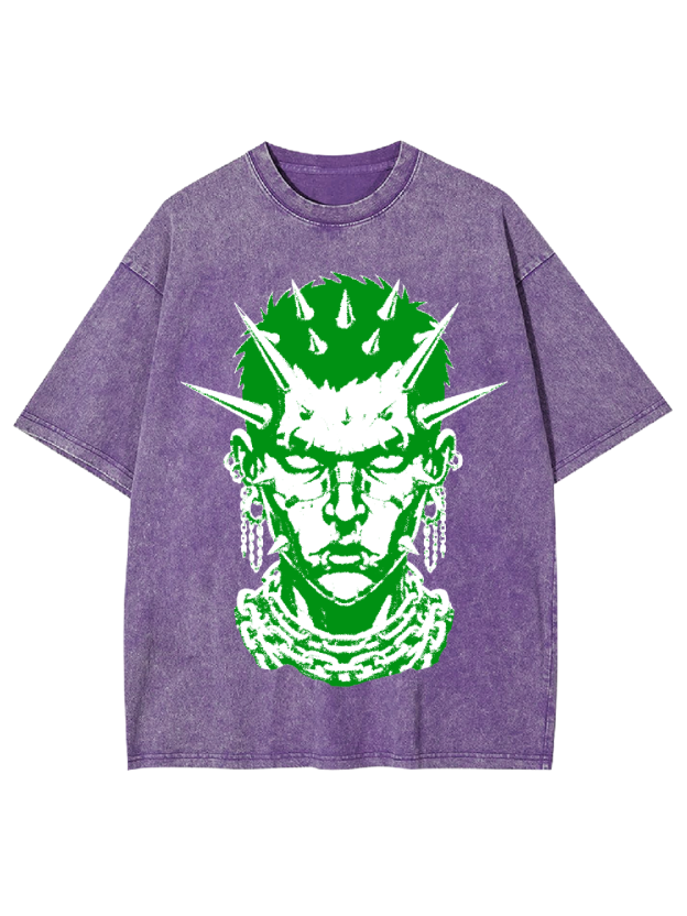 Green Spiked Punk Head Washed Tshirt
