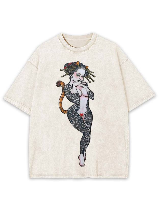 Tattooed Cat Siren Washed Tshirt