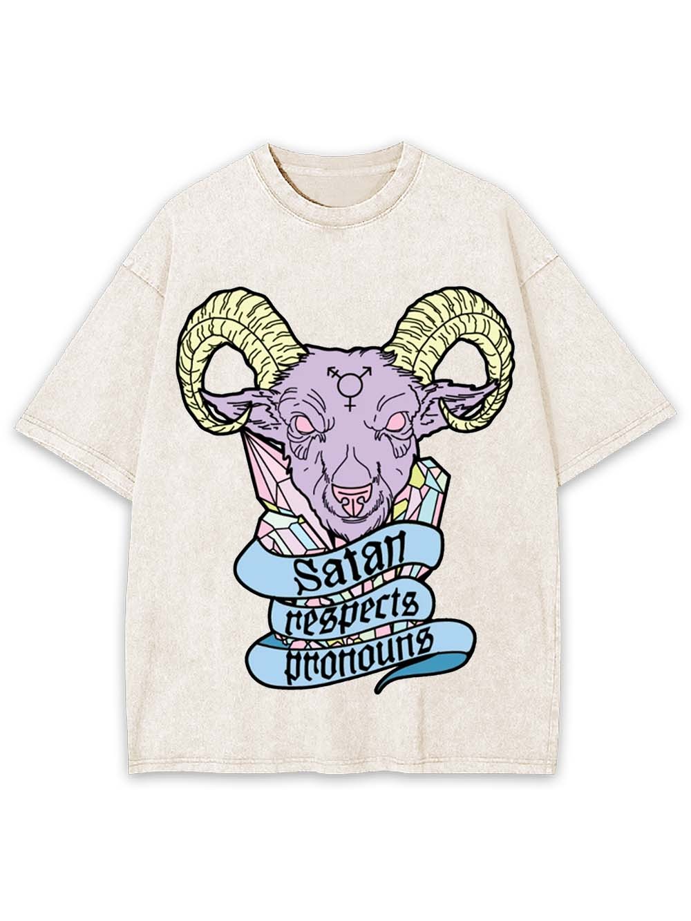 Satan Respects Pronouns Washed Tshirt
