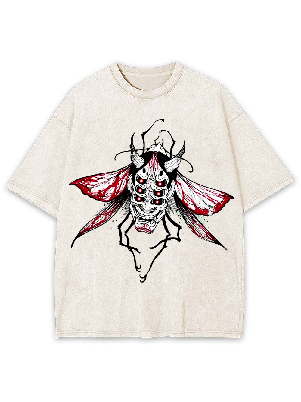 Demonic Moth Mask Washed Tshirt