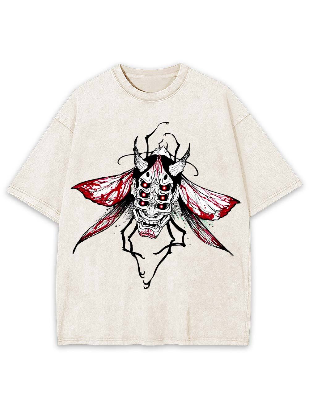 Demonic Moth Mask Washed Tshirt