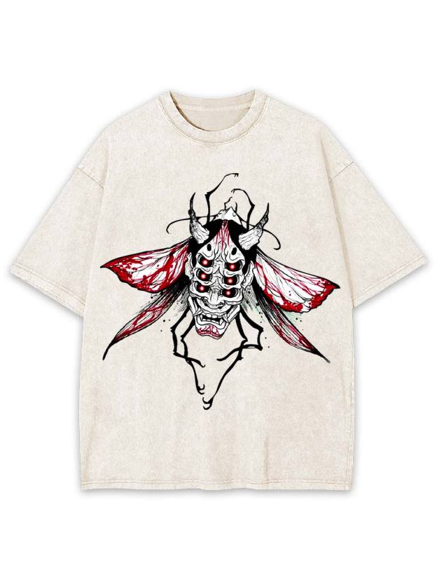Demonic Moth Mask Washed Tshirt