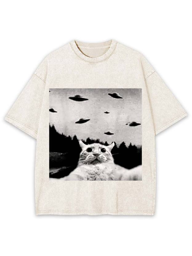 Cat Witnesses UFOs Washed Tshirt