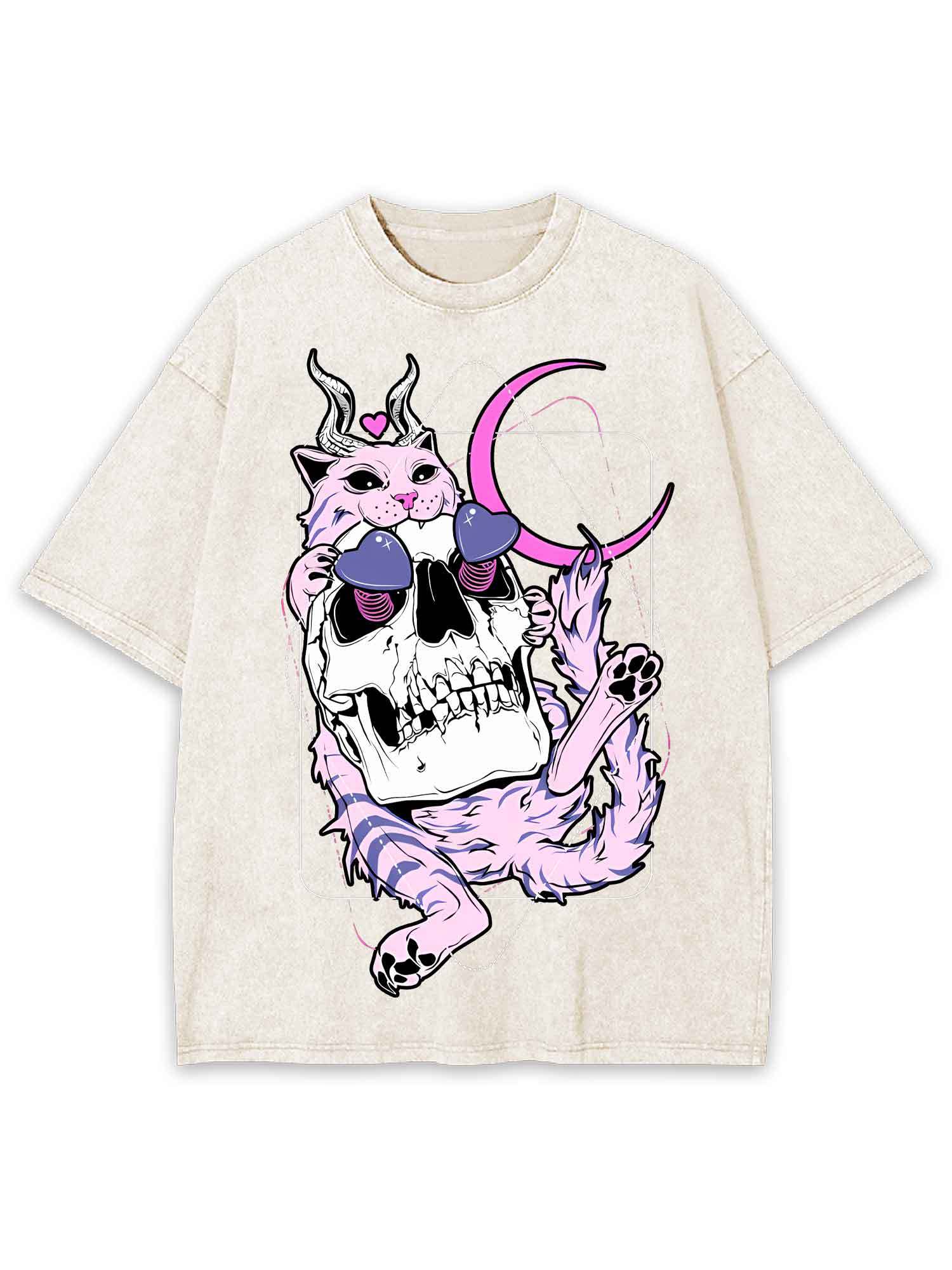 Cat And Skull Washed Tshirt
