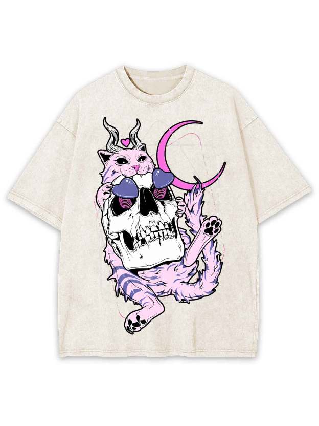 Cat And Skull Washed Tshirt