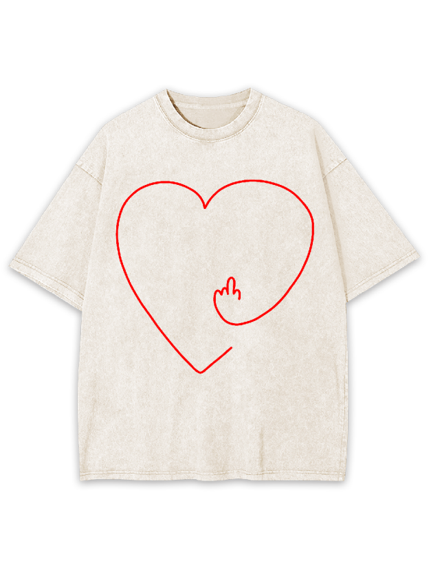 Middle Finger Heart Washed Tshirt