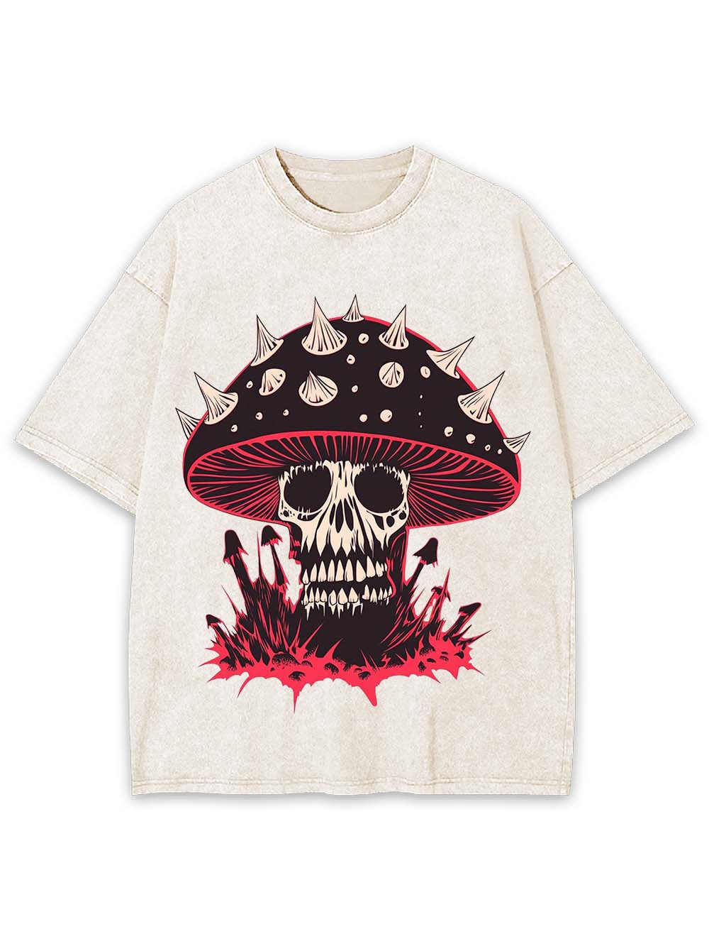 Punk Mushroom Skull Washed Tshirt