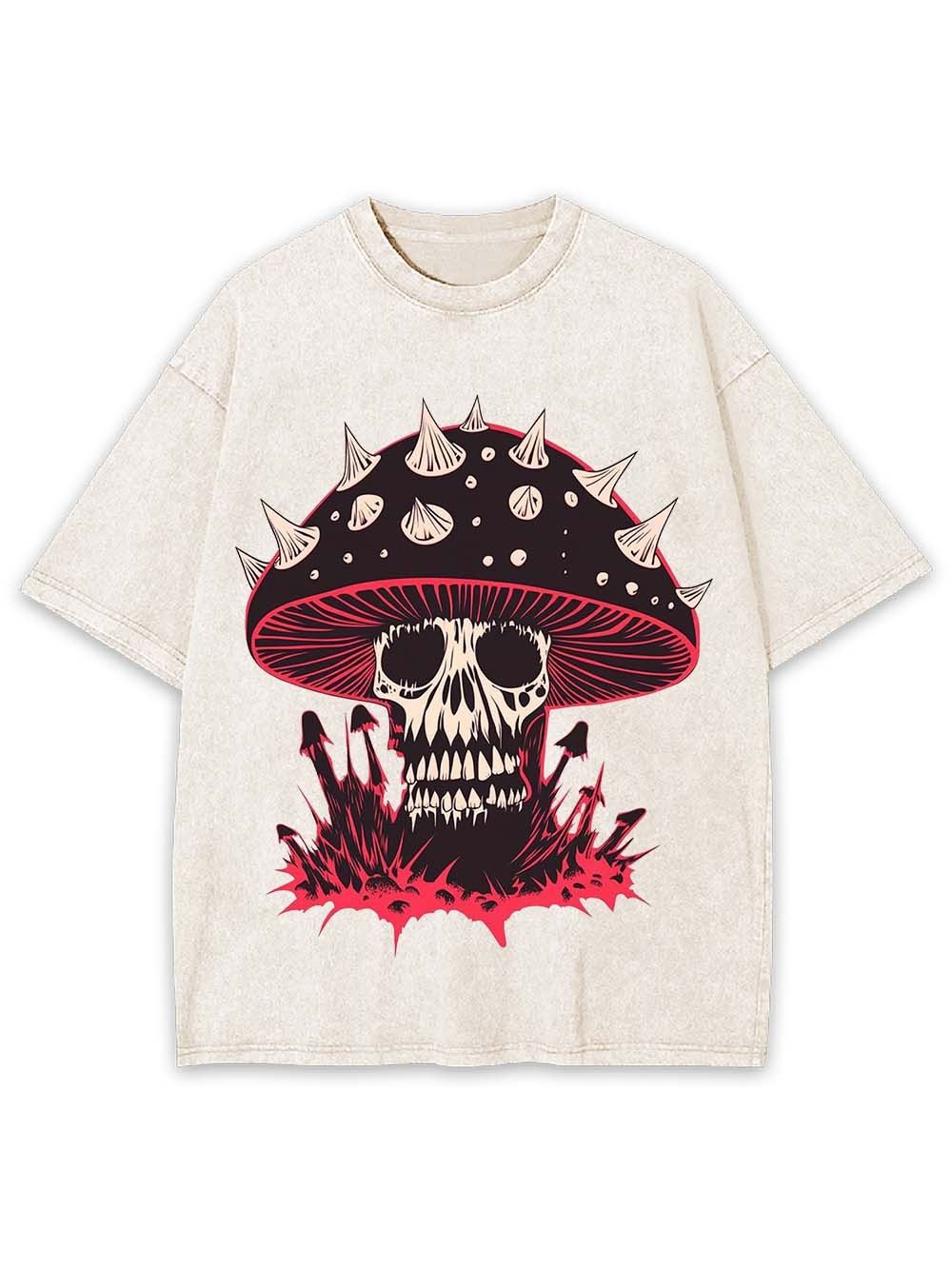 Punk Mushroom Skull Washed Tshirt