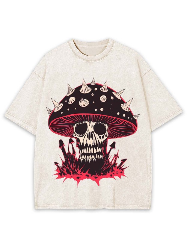 Punk Mushroom Skull Washed Tshirt