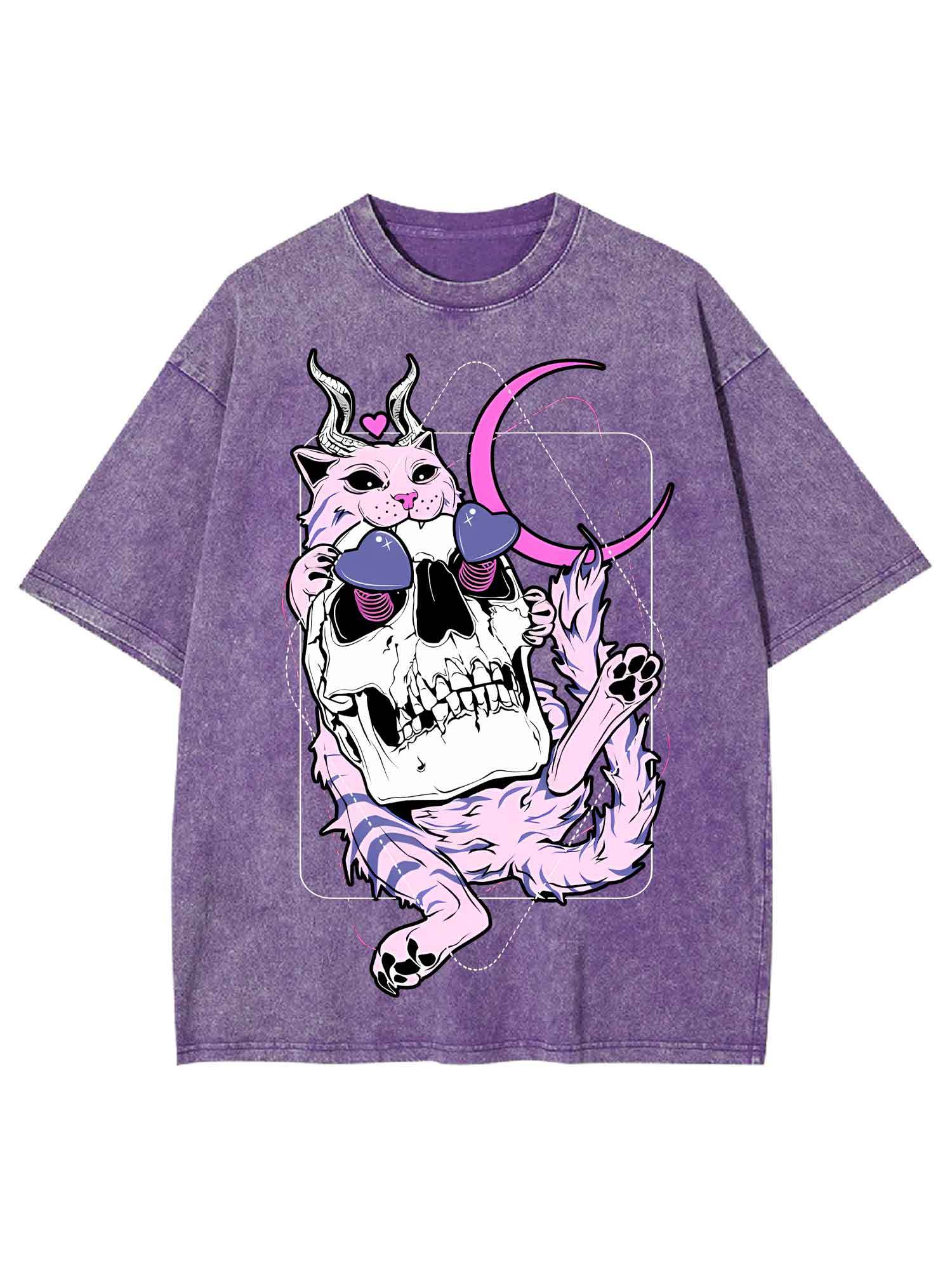 Cat And Skull Washed Tshirt