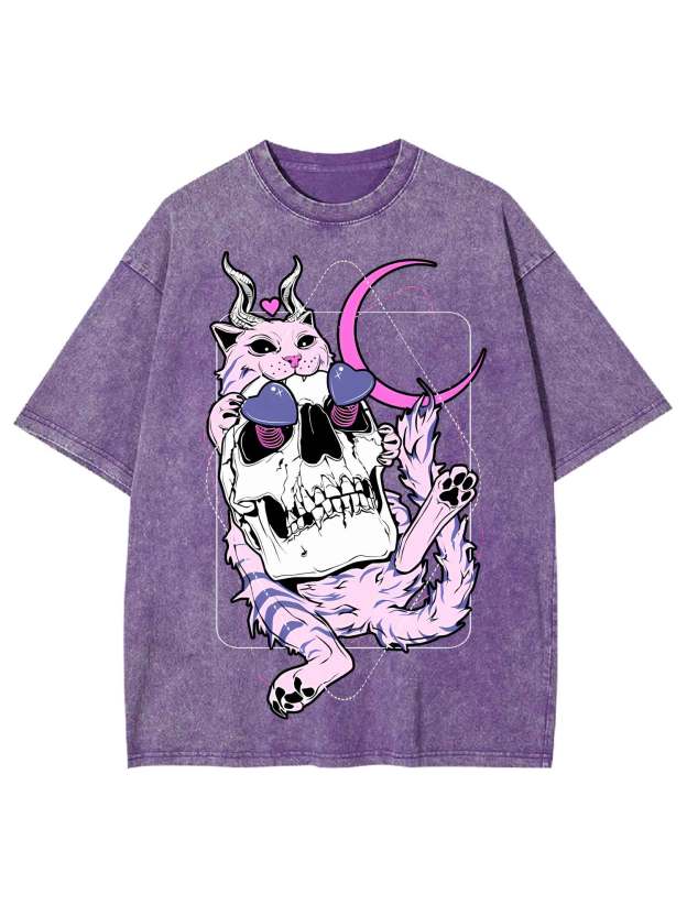 Cat And Skull Washed Tshirt