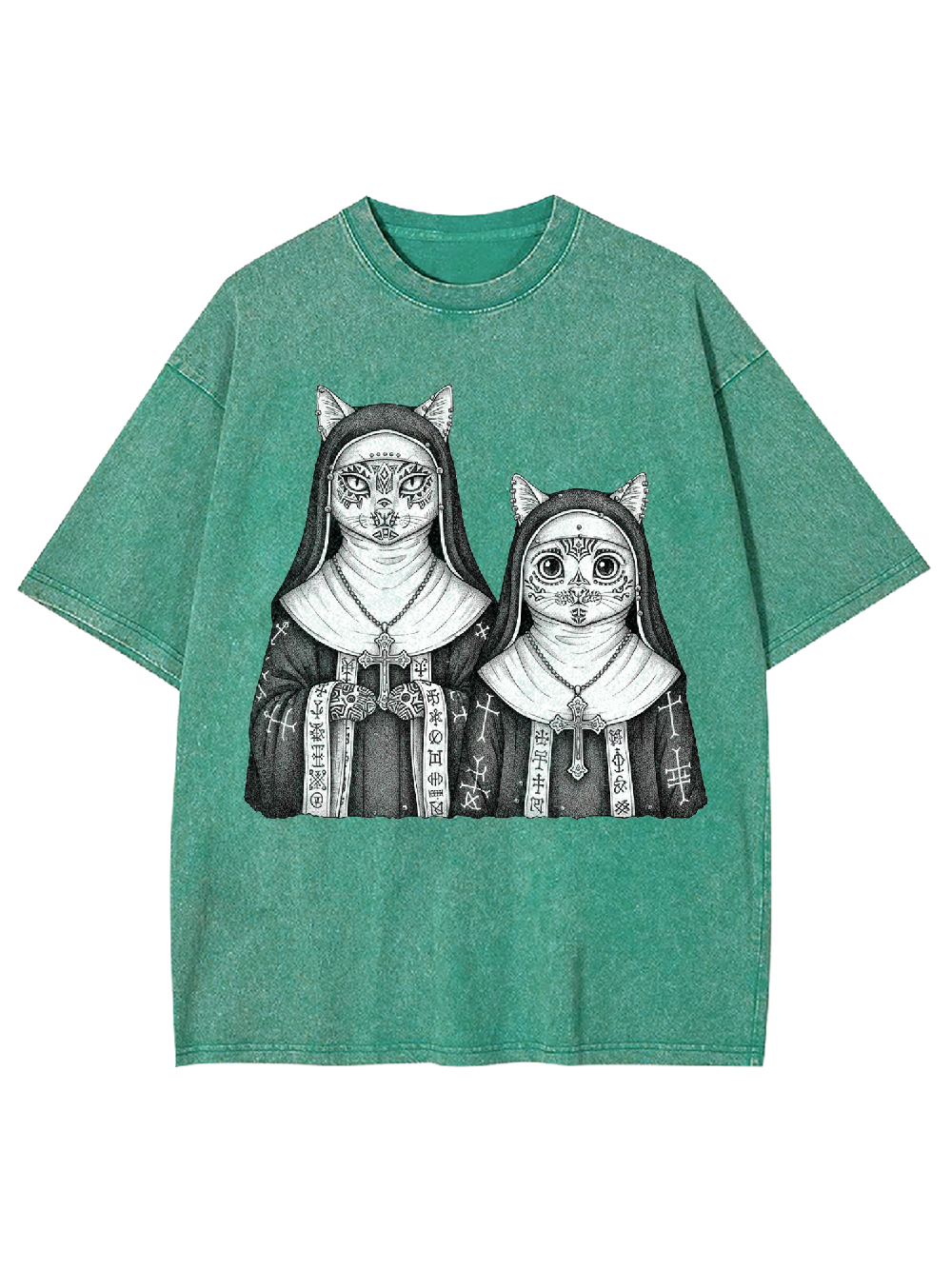 Two Cat Nuns Washed Tshirt