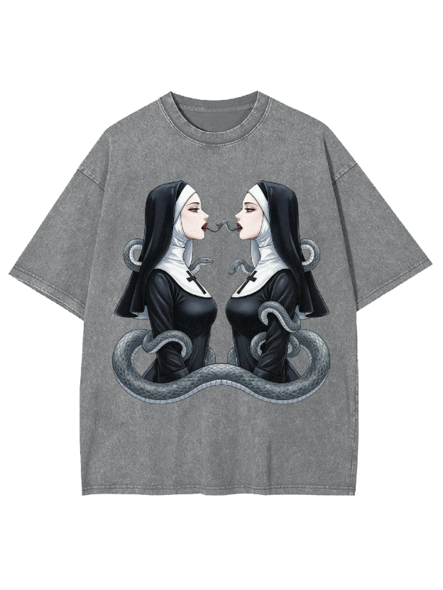 The Twin Serpent Nuns Washed Tshirt