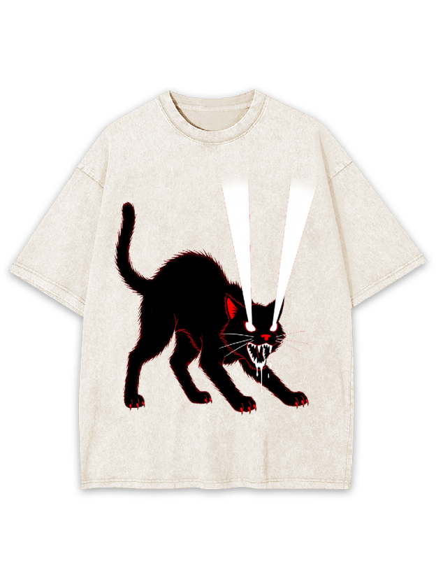 Glowing-Eyed Cat Washed Tshirt