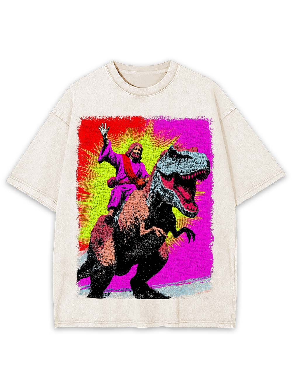 Jesus Riding Godzilla Washed Tshirt