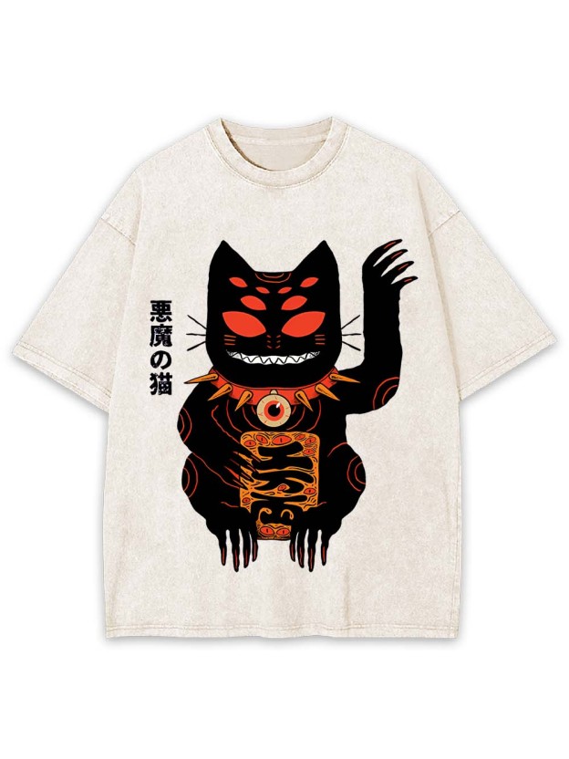 Demonic Cat Washed Tshirt