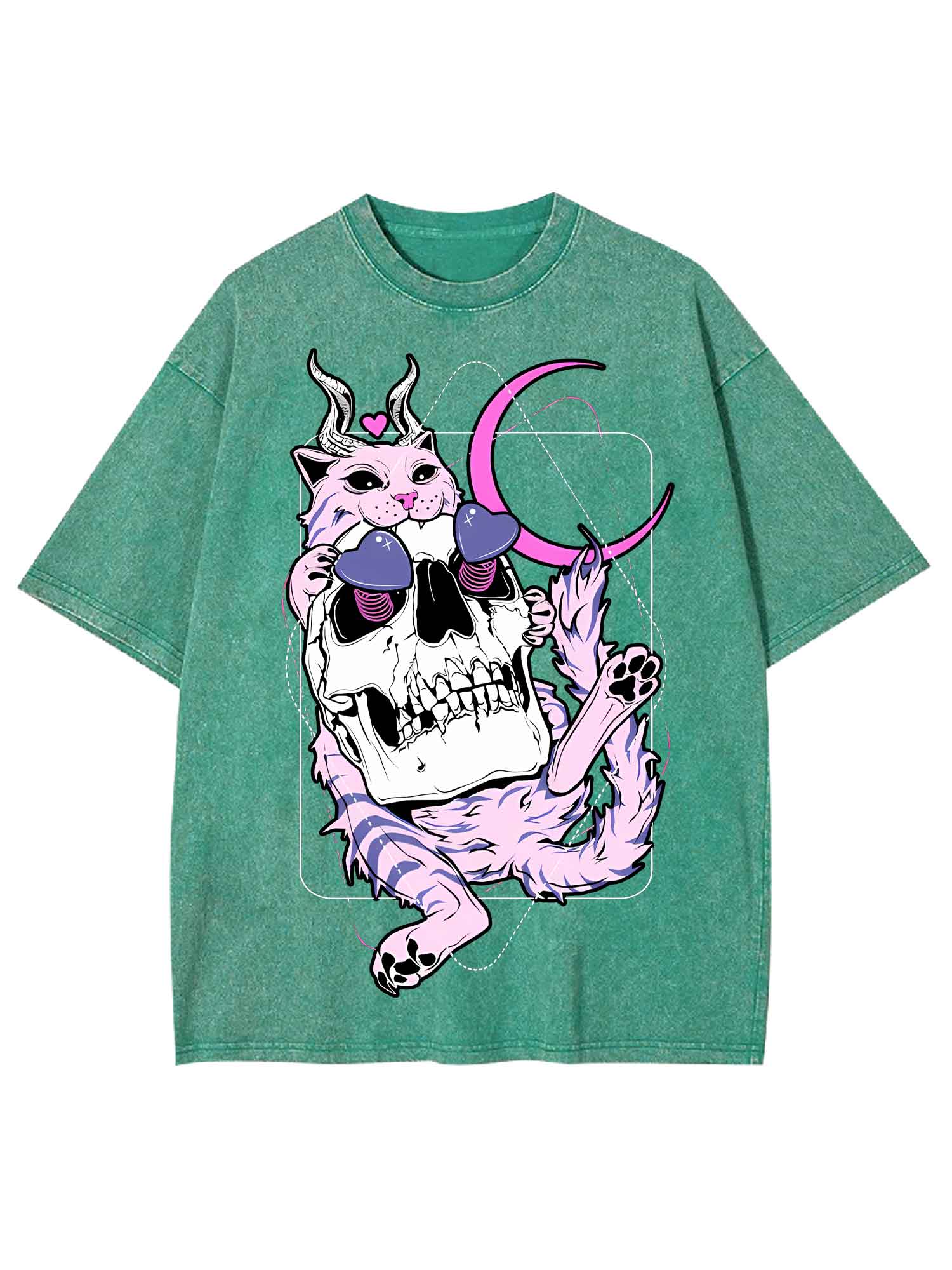 Cat And Skull Washed Tshirt