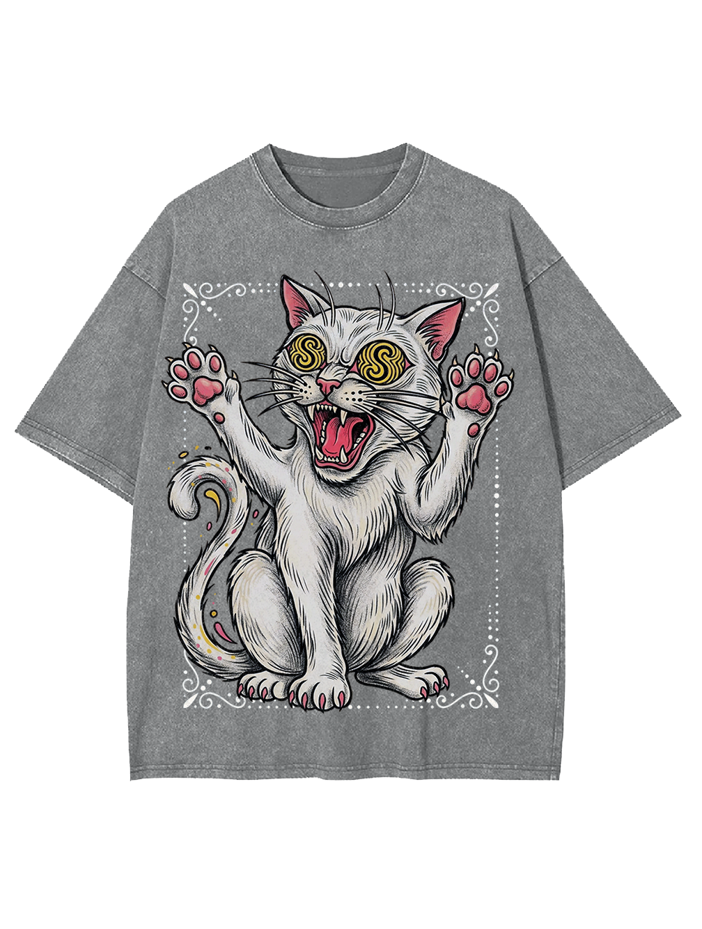 Dizzy White Cat Washed Tshirt
