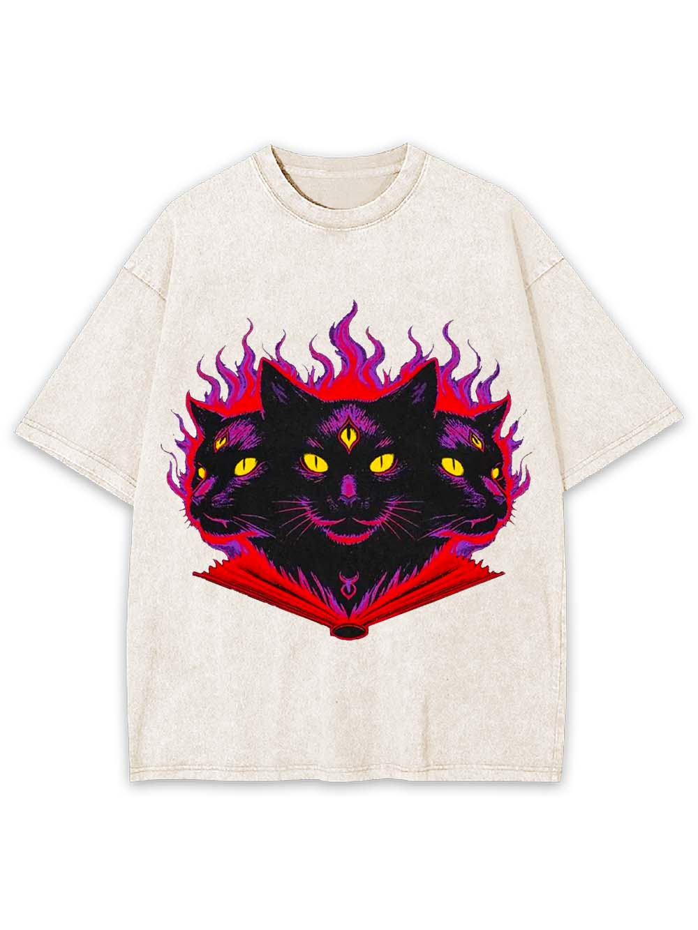 THREE-HEADED MYSTIC CAT WASHED TSHIRT