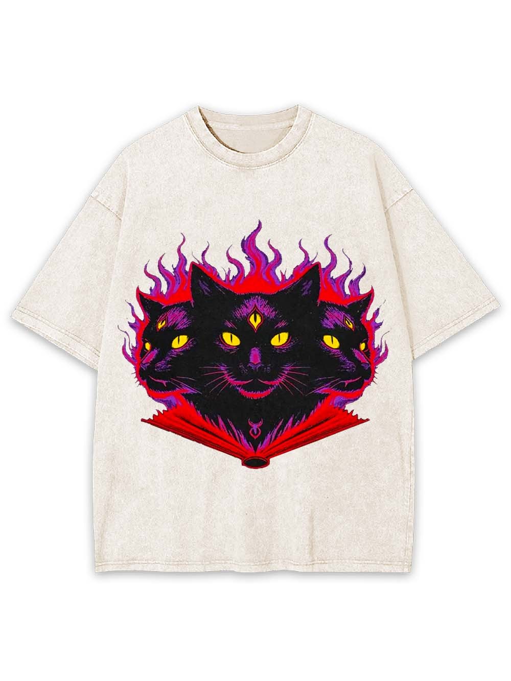 THREE-HEADED MYSTIC CAT WASHED TSHIRT