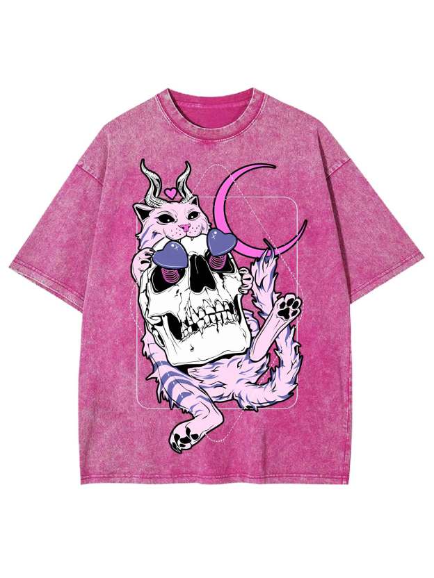 Cat And Skull Washed Tshirt