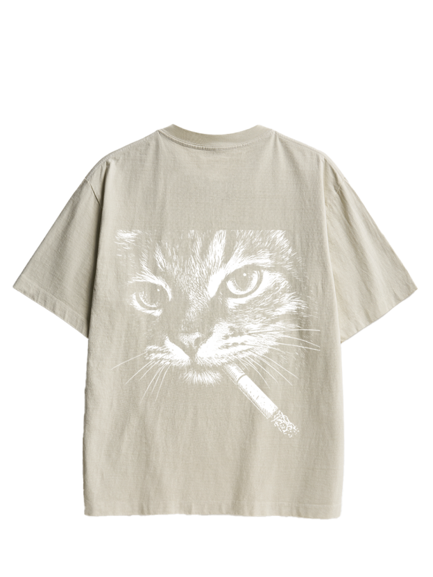 Sad Cat Energy Double Sided Print Washed TShirt