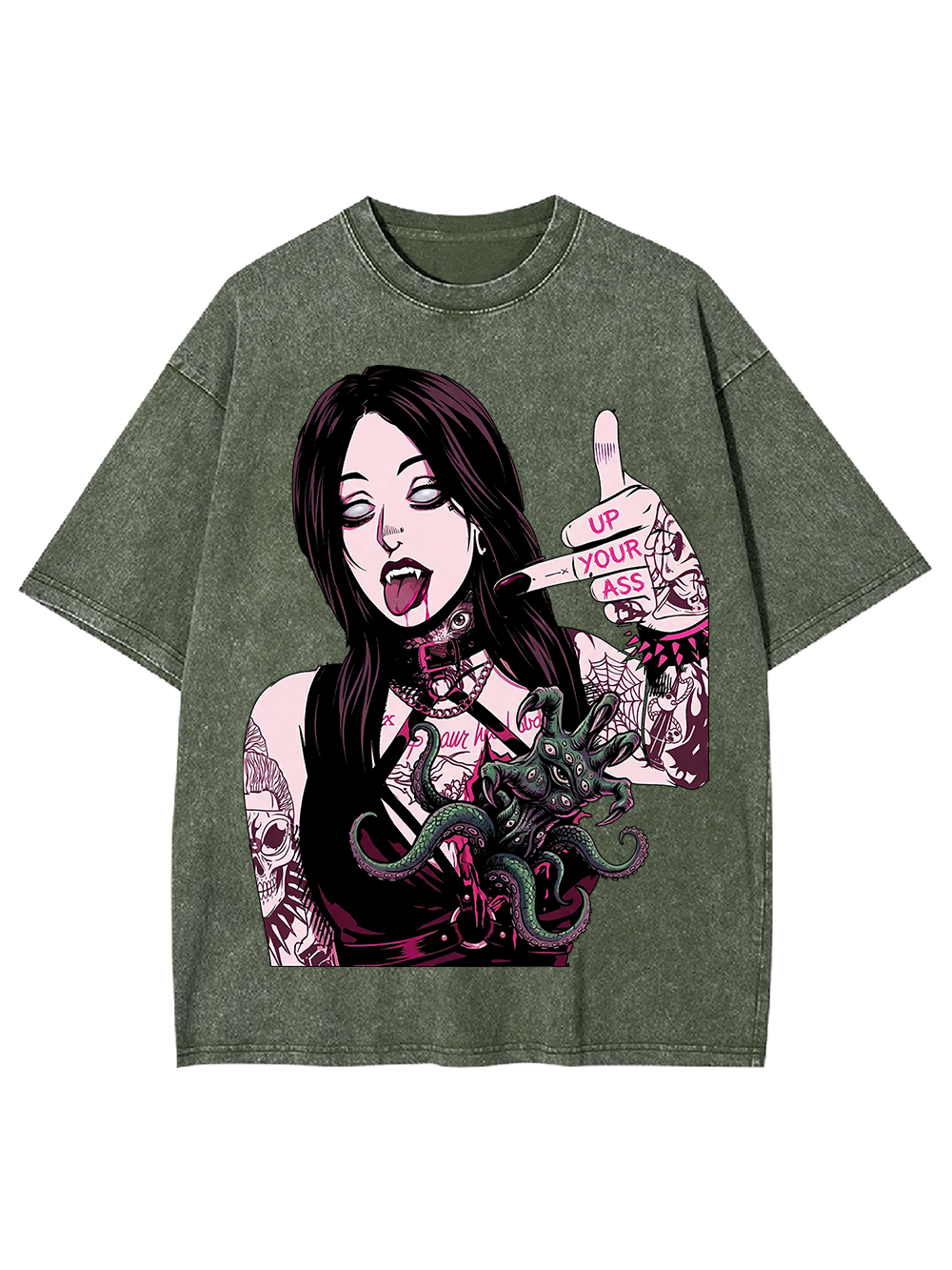 Octo Kiss – Darkcore Bad Attitude Washed Tshirt