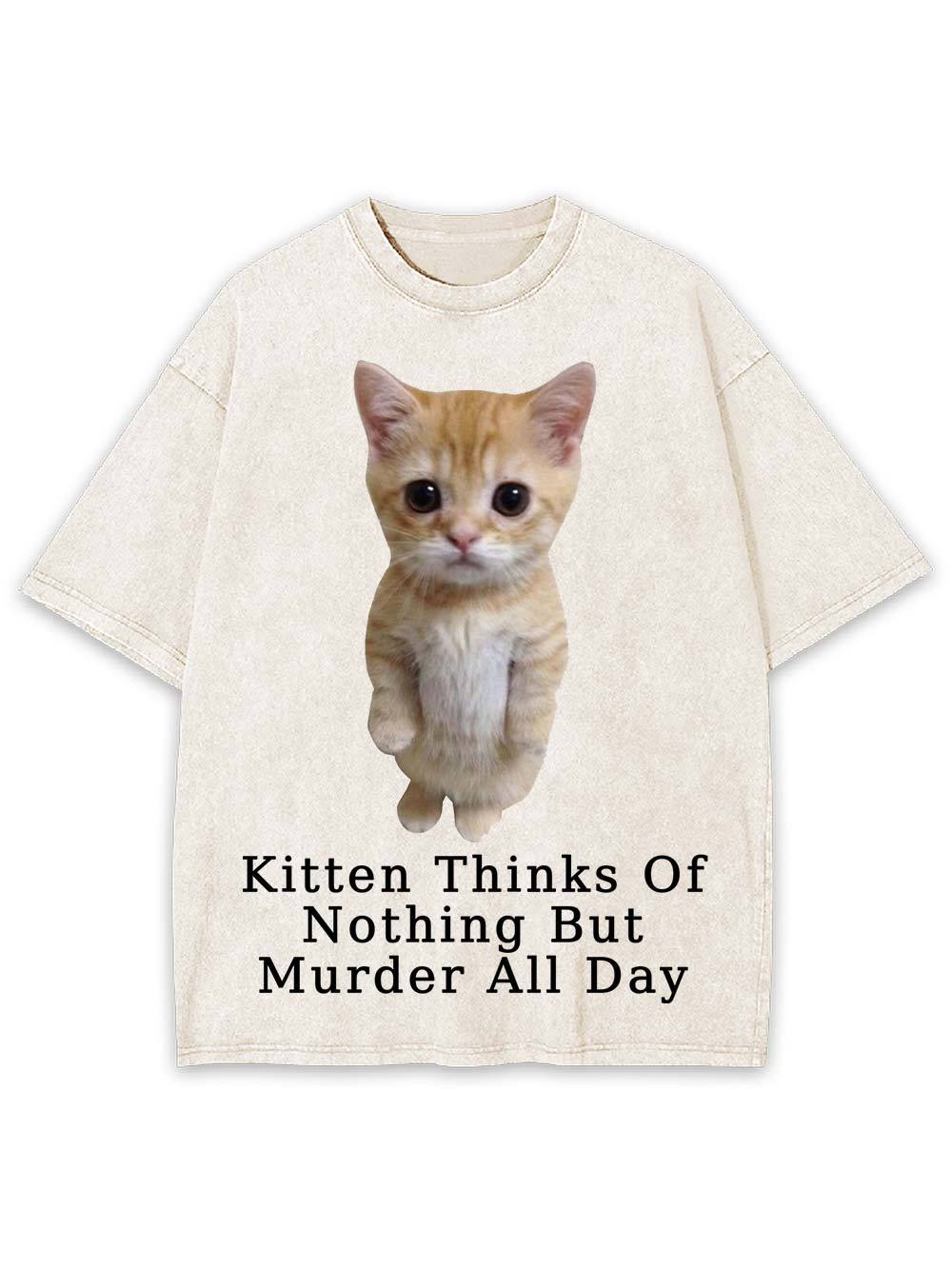 Kitten Thinks Of Nothing But Murder All Day Washed Tshirt