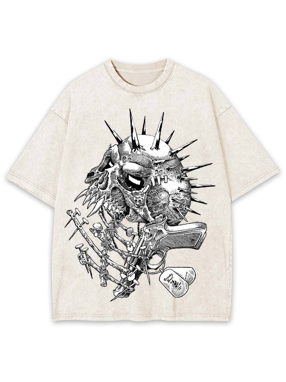 Gun And Skull Washed Tshirt
