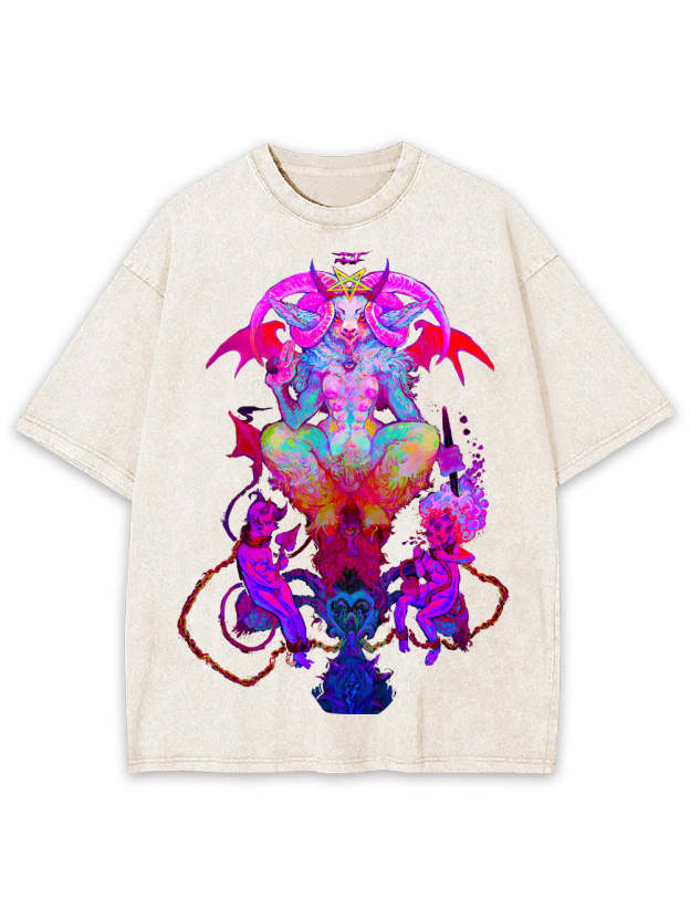 NEON BAPHOMET VISION WASHED TSHIRT