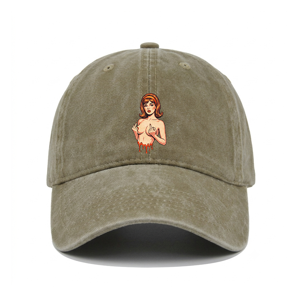 DRIPPING PIN-UP MIDDLE FINGER WASHED VINTAGE BASEBALL CAP
