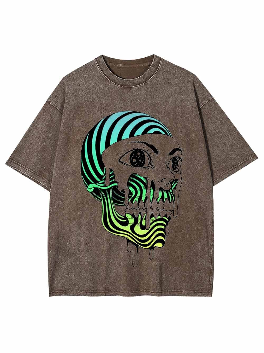 Psychedelic Neon Skull Washed Tshirt