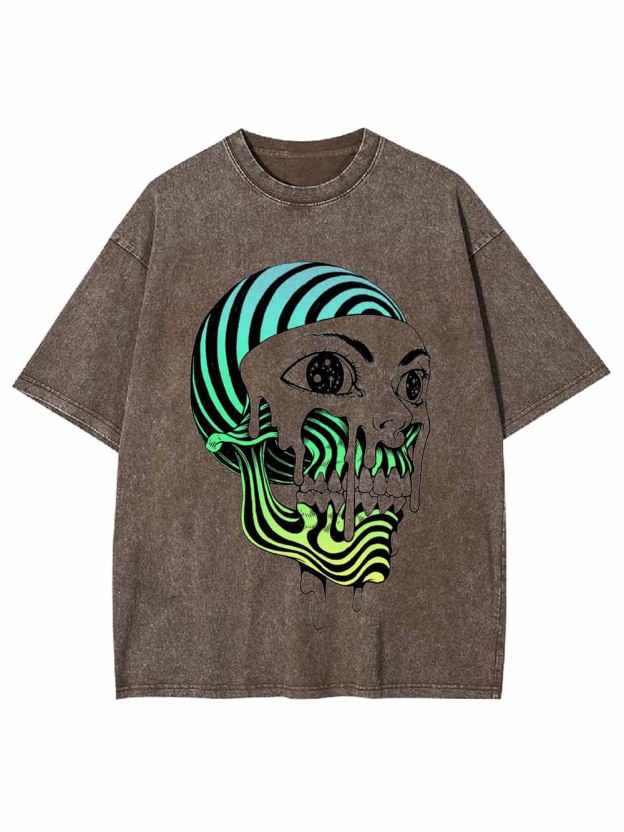 Psychedelic Neon Skull Washed Tshirt