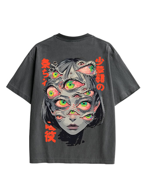 THOUSAND EYED FANTASY DOUBLE SIDED PRINT WASHED TSHIRT