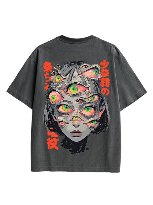 THOUSAND EYED FANTASY DOUBLE SIDED PRINT WASHED TSHIRT
