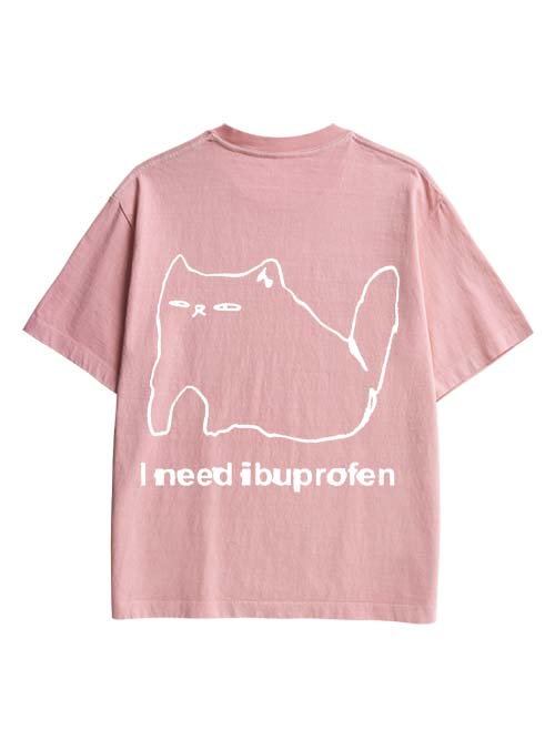 Ibuprofen Cat Double Sided Print Washed TShirt