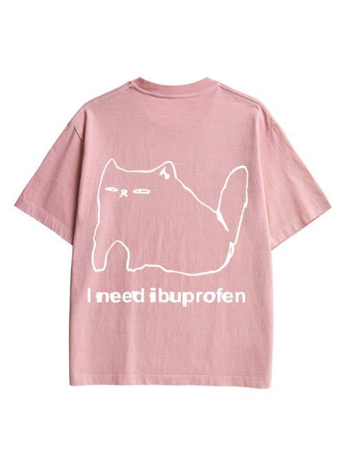 Ibuprofen Cat Double Sided Print Washed TShirt
