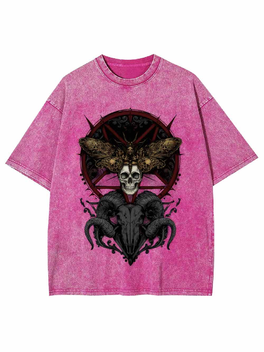 Dark Gothic Skull Goat Head Washed Tshirt