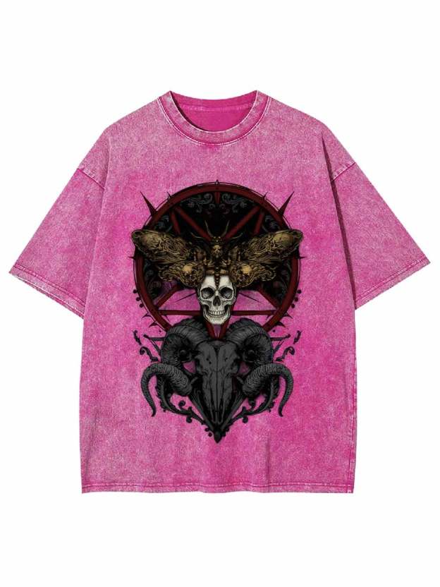 Dark Gothic Skull Goat Head Washed Tshirt