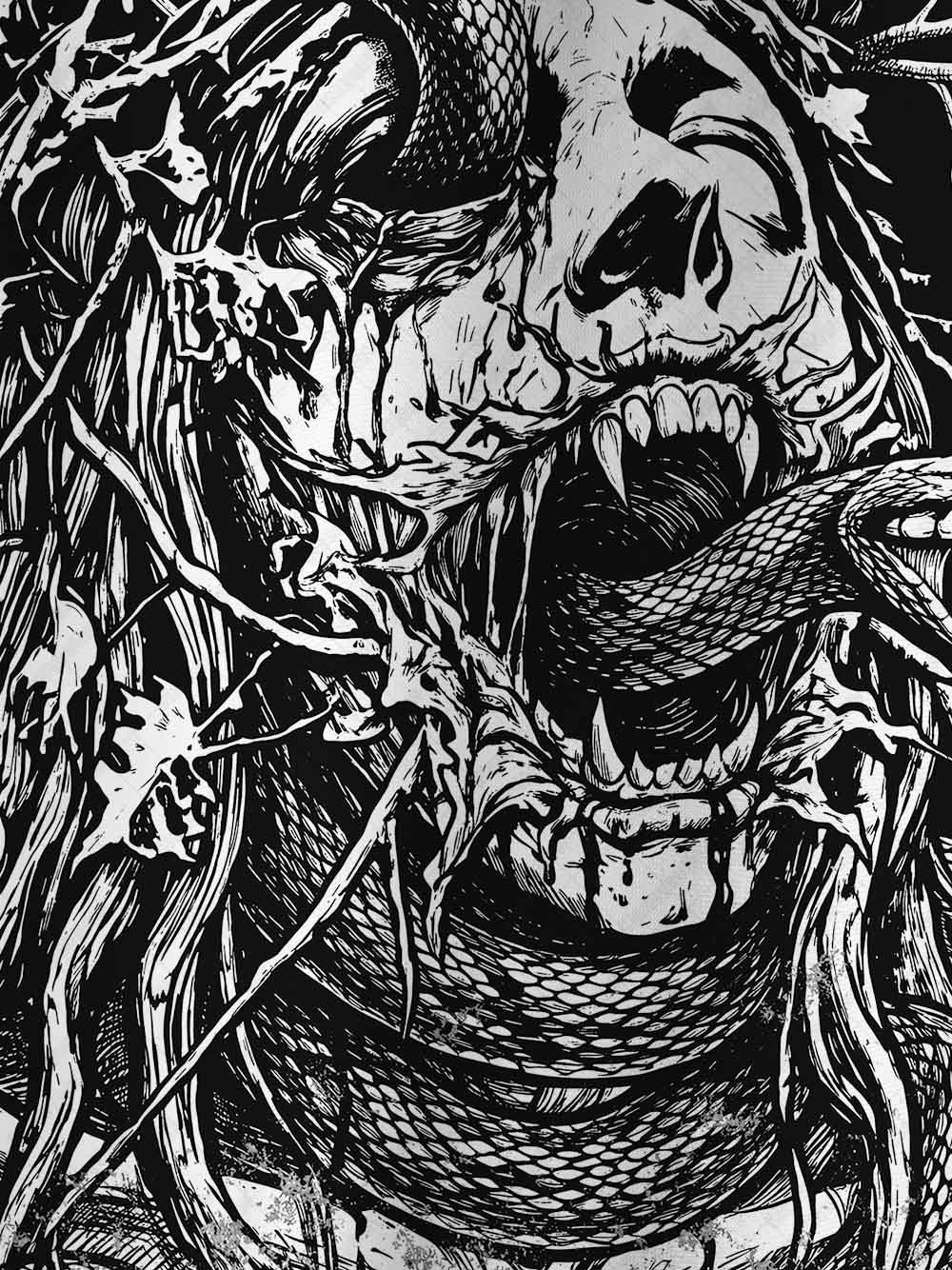 Venom Abyss Monochrome Gothic Snake Eco Oversized Graphic Tees