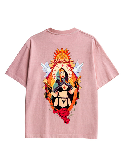 Holy Rose Rebel Double Sided Print Washed TShirt