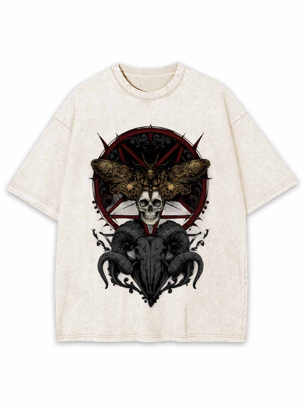 Dark Gothic Skull Goat Head Washed Tshirt
