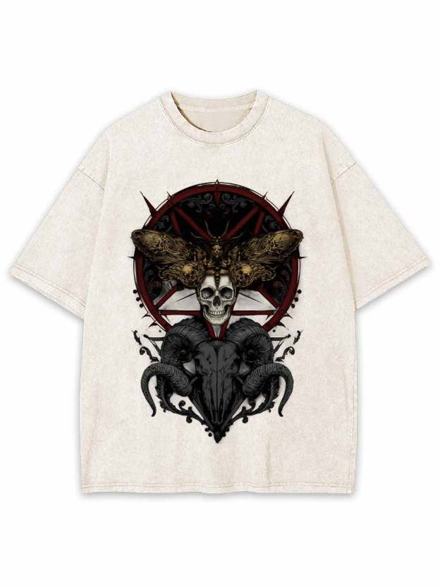 Dark Gothic Skull Goat Head Washed Tshirt