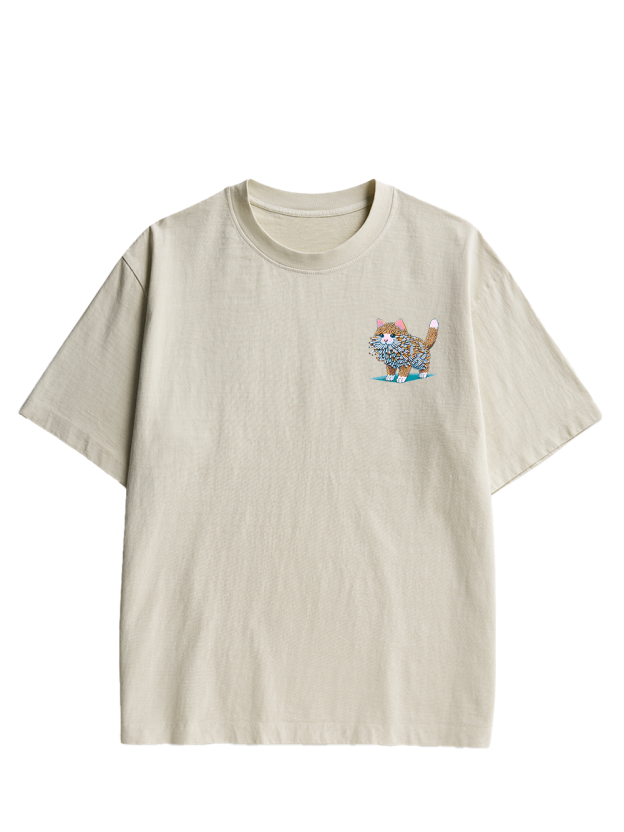 Cigarette Cat Double Sided Print Washed TShirt