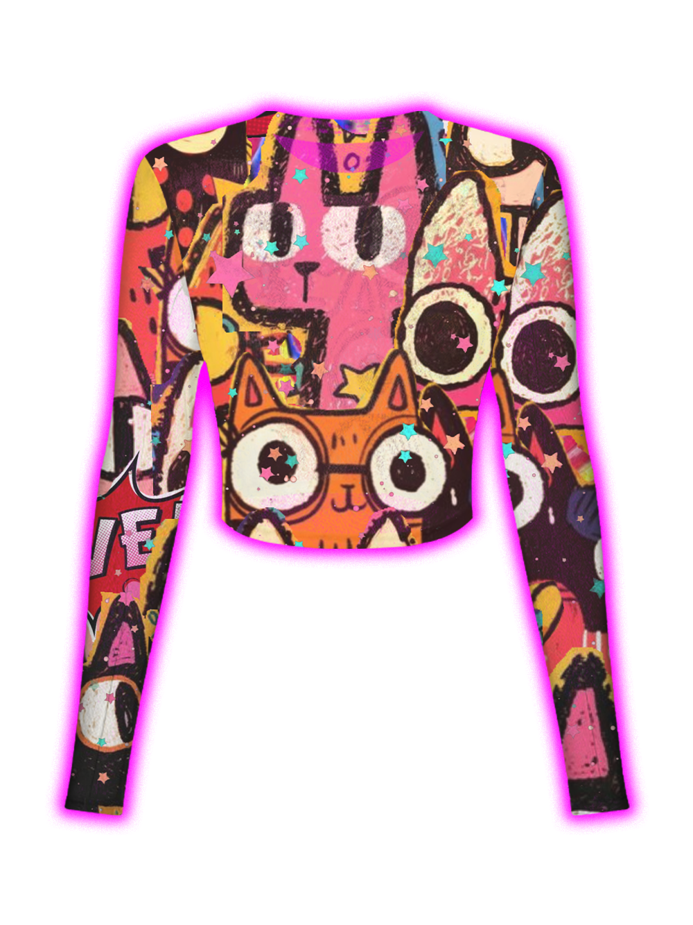 Pop Kitty Crew Colorful Urban Art Mesh Top