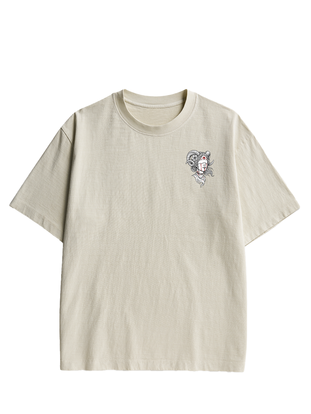 RAM HORN GIRL BLOODY NECK DOUBLE SIDED PRINT WASHED TSHIRT
